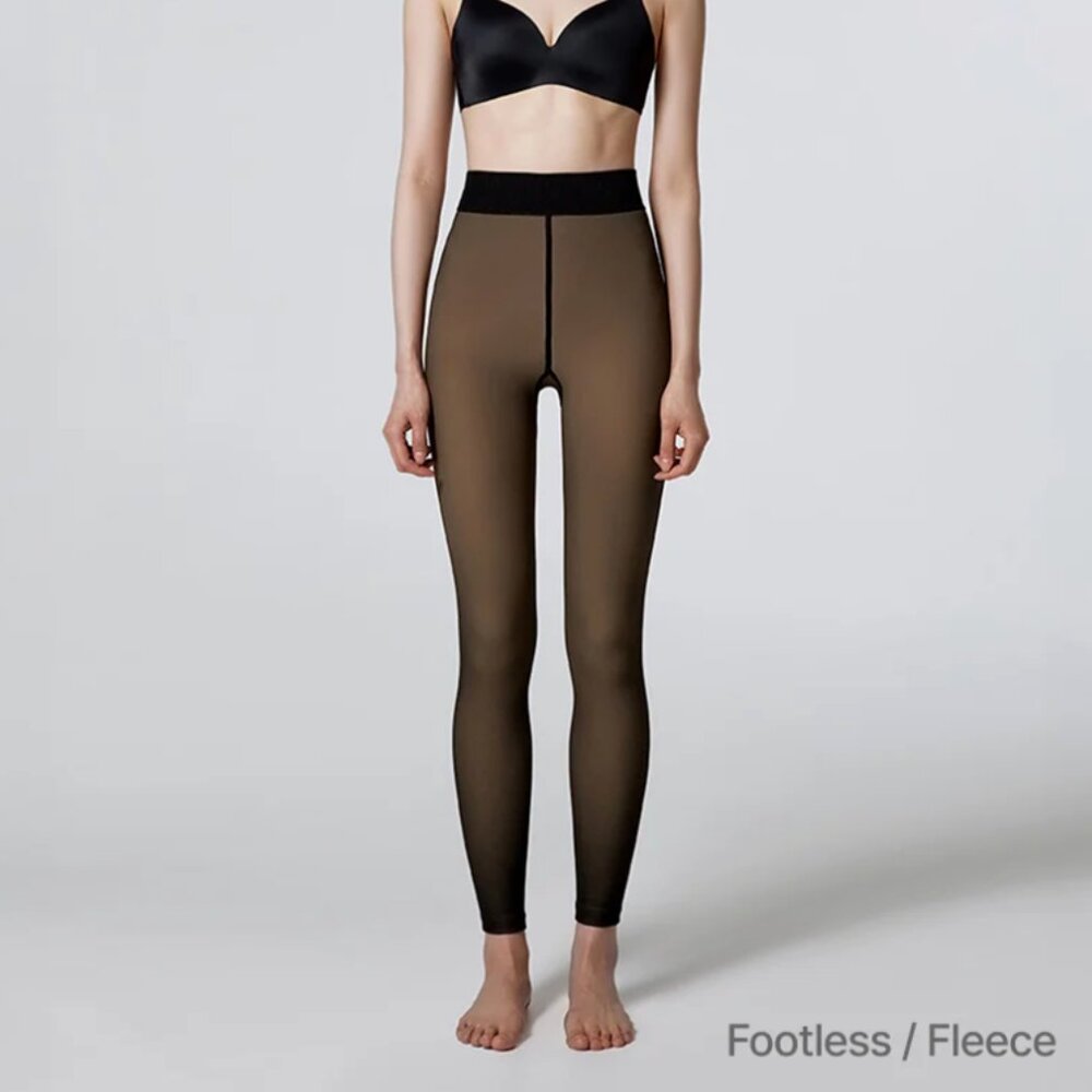 Verish Korean Brand WARM SEE THROUGH STOCKING 3.0 footless size M Black Fleece